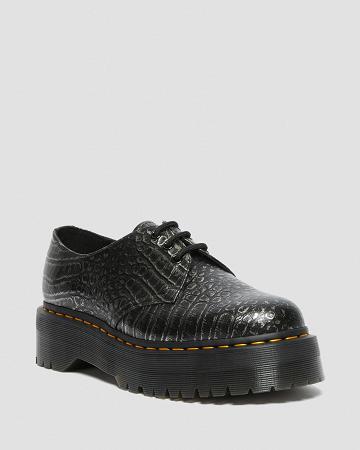 Black Men's Dr Martens 1461 Croc Emboss Leather Platform Shoes | CA 619KOR